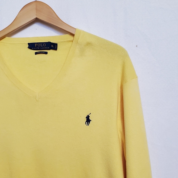 Polo Ralph Lauren Merino Wool V-Neck Sweater Yellow Mens XL